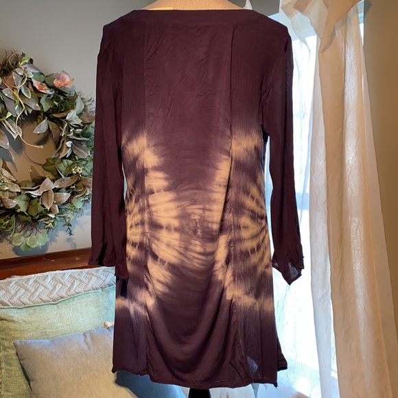 Ava James bell sleeve hi lo tunic Lace up neckline Tie dyed navy and white large - Picture 5 of 15